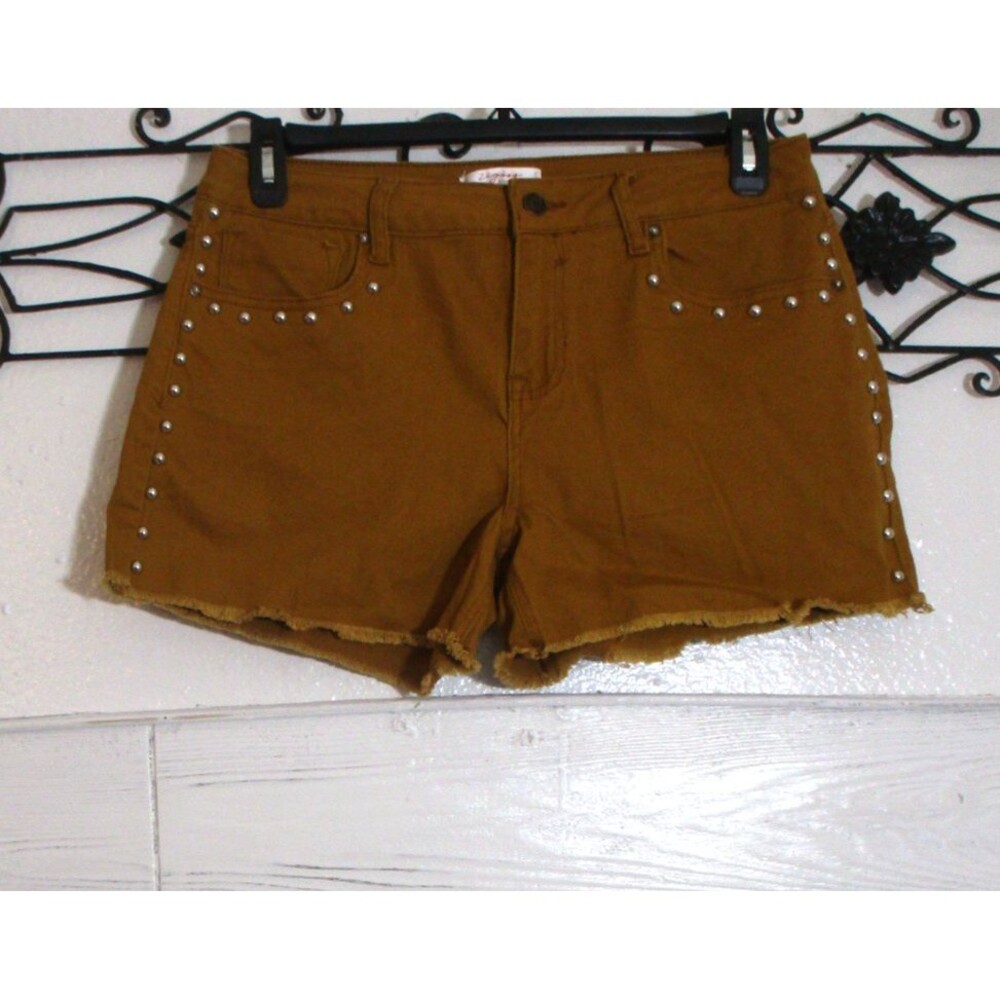 Vigoss Jean Shorts Juniors Size 13 Rust Studded Raw Hem Stretch